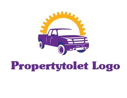 pickup truck logo with cogwheel gears icon