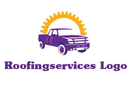 pickup truck logo with cogwheel gears icon