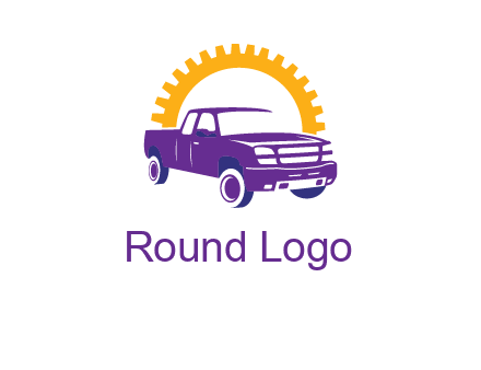 pickup truck logo with cogwheel gears icon