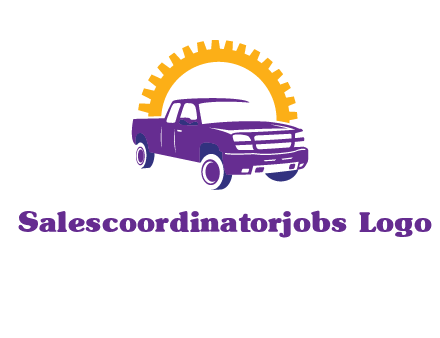 pickup truck logo with cogwheel gears icon