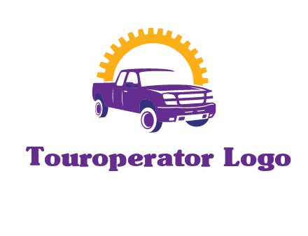 pickup truck logo with cogwheel gears icon