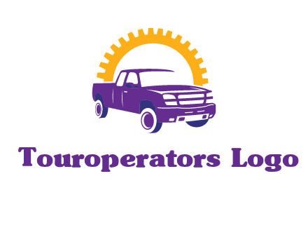 pickup truck logo with cogwheel gears icon