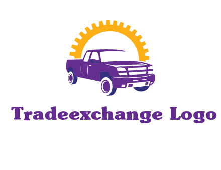 pickup truck logo with cogwheel gears icon