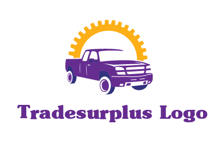 pickup truck logo with cogwheel gears icon