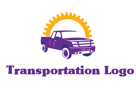 pickup truck logo with cogwheel gears icon