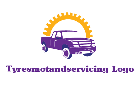 pickup truck logo with cogwheel gears icon