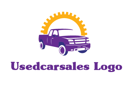 pickup truck logo with cogwheel gears icon
