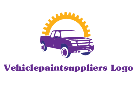 pickup truck logo with cogwheel gears icon