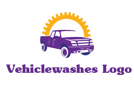 pickup truck logo with cogwheel gears icon