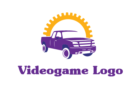 pickup truck logo with cogwheel gears icon