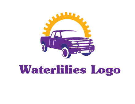 pickup truck logo with cogwheel gears icon