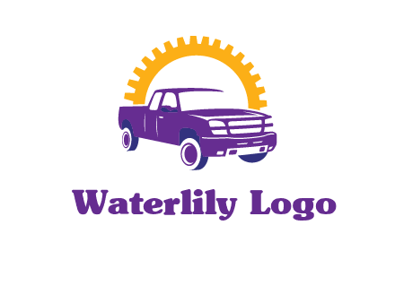 pickup truck logo with cogwheel gears icon