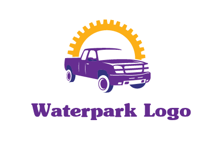 pickup truck logo with cogwheel gears icon