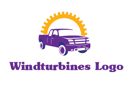 pickup truck logo with cogwheel gears icon