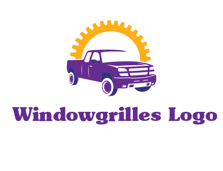 pickup truck logo with cogwheel gears icon