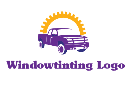 pickup truck logo with cogwheel gears icon
