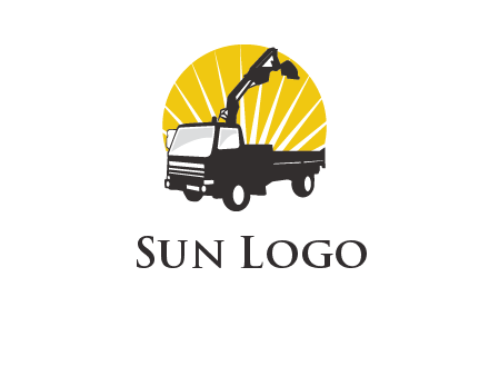 sun with mobile crane in truck logo