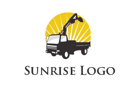 sun with mobile crane in truck logo
