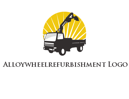 sun with mobile crane in truck logo
