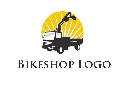 sun with mobile crane in truck logo