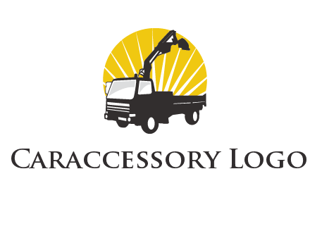 sun with mobile crane in truck logo