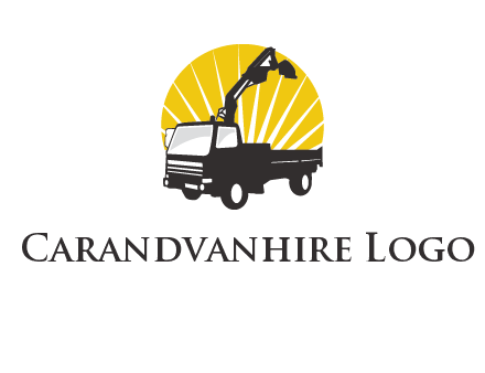sun with mobile crane in truck logo
