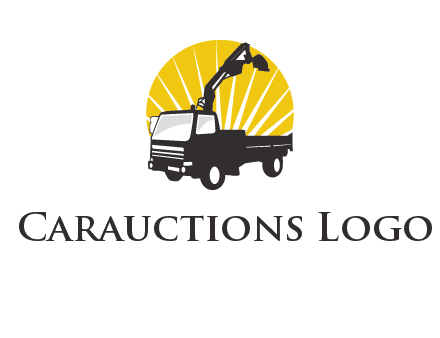 sun with mobile crane in truck logo