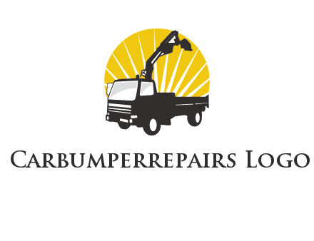 sun with mobile crane in truck logo