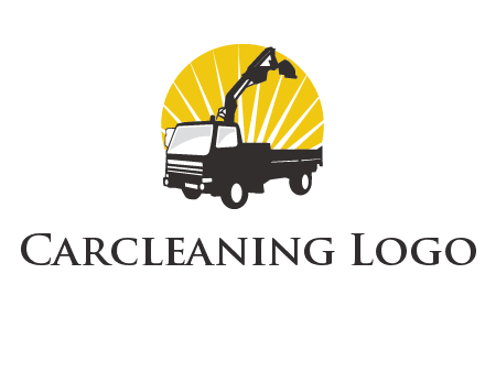 sun with mobile crane in truck logo