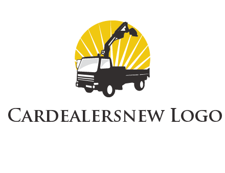 sun with mobile crane in truck logo