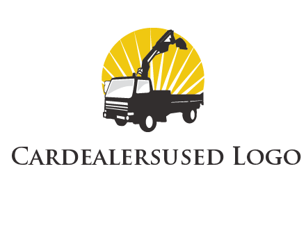sun with mobile crane in truck logo