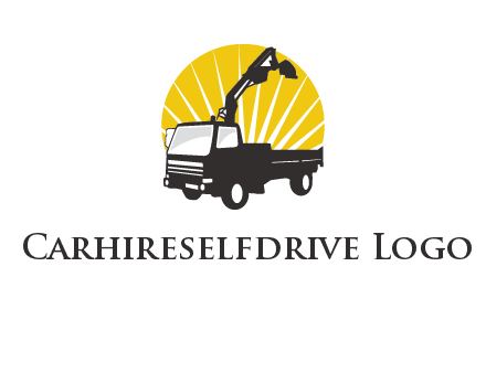 sun with mobile crane in truck logo