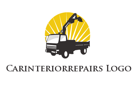 sun with mobile crane in truck logo