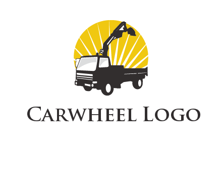 sun with mobile crane in truck logo