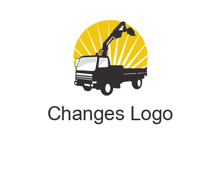 sun with mobile crane in truck logo