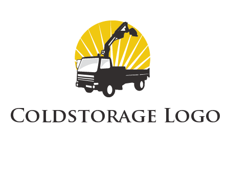 sun with mobile crane in truck logo