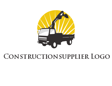 sun with mobile crane in truck logo