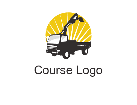 sun with mobile crane in truck logo