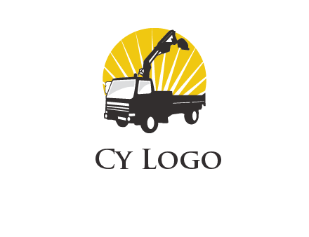 sun with mobile crane in truck logo
