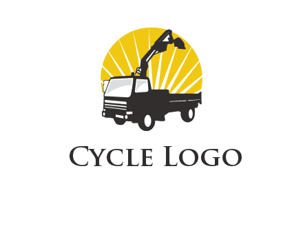 sun with mobile crane in truck logo