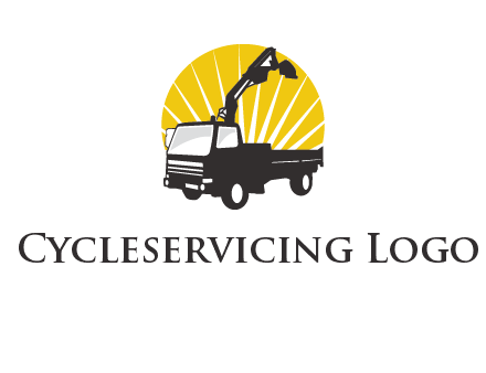 sun with mobile crane in truck logo