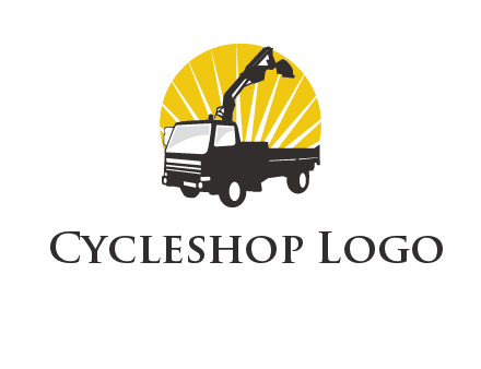 sun with mobile crane in truck logo