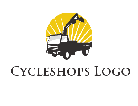 sun with mobile crane in truck logo