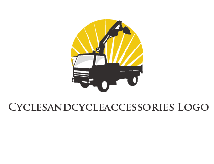 sun with mobile crane in truck logo
