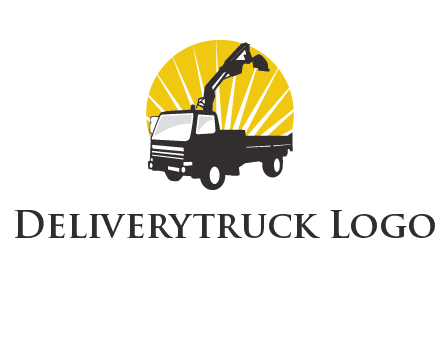 sun with mobile crane in truck logo