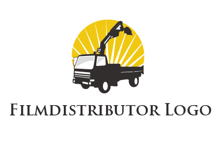sun with mobile crane in truck logo