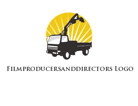 sun with mobile crane in truck logo