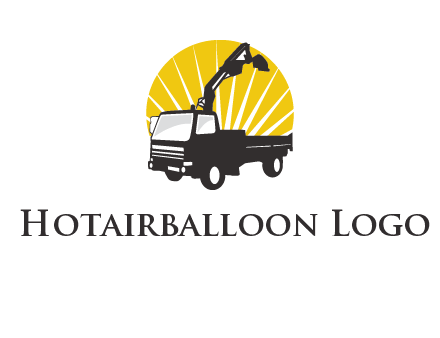 sun with mobile crane in truck logo