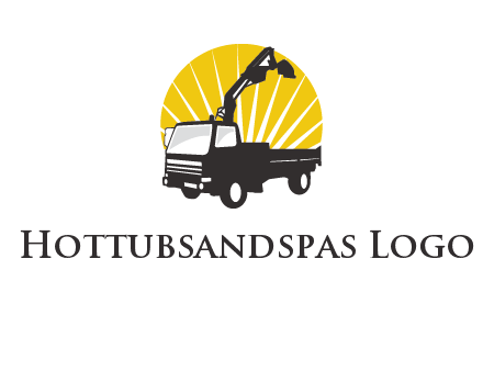 sun with mobile crane in truck logo