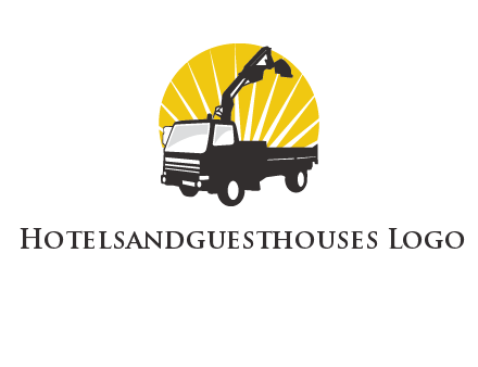sun with mobile crane in truck logo